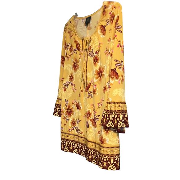 JM COLLECTION LONG BELL SLV PULL-OVER TUNIC BLOUSE, WOMENS-XL-YELLOW-PINK FLORAL - Picture 5 of 12